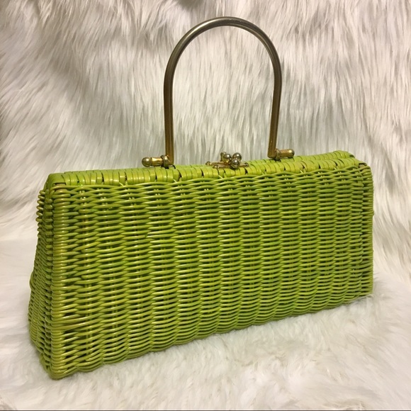 Vintage Handbags - Vintage bright green woven purse